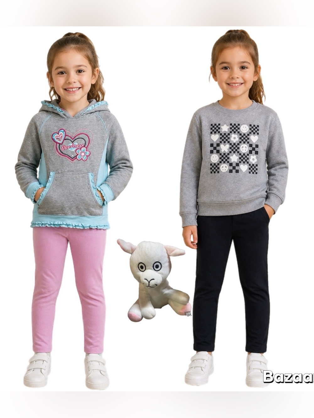 5Pc Sz 7/8 Girls Sketchers Hoodie ,2 Leggings & Checkerboard Sweatshirt Plush